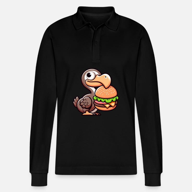 Whimsical Dodo Burger Chibi Hamburger - Stanley/Stella Organic Unisex Long-Sleeved Polo Shirt Prepster - black