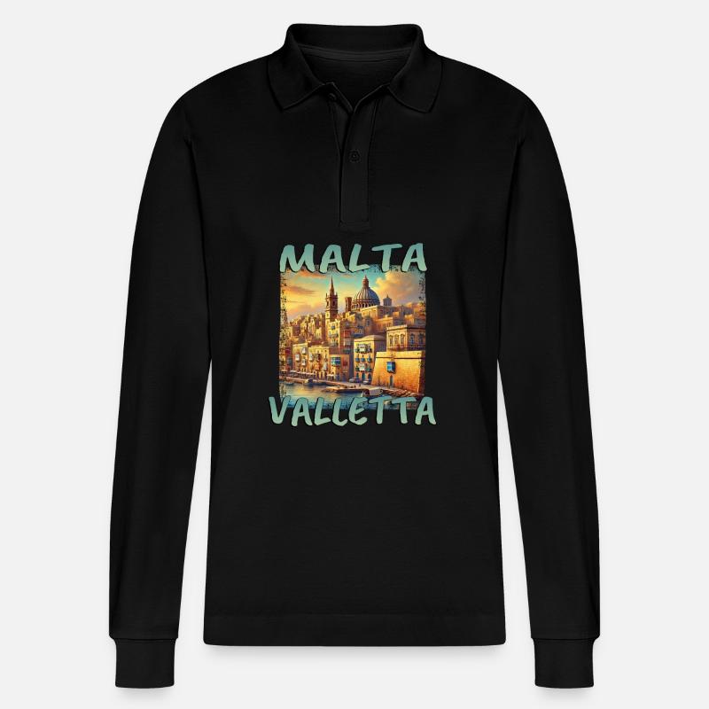 Malta Valletta Insel Urlaub Mittelmeer - Stanley/Stella Unisex Bio-Langarm-Poloshirt Prepster - Schwarz