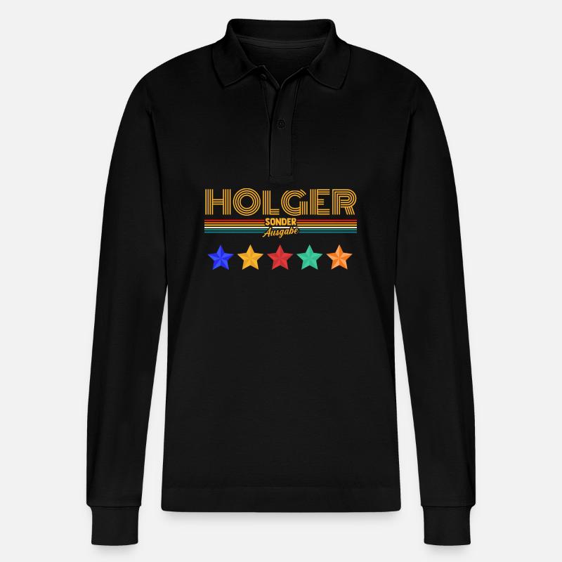 Holger - Stanley/Stella Unisex Bio-Langarm-Poloshirt Prepster - Schwarz