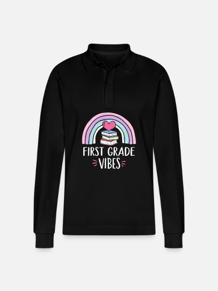 First Grade Vibes - Stanley/Stella Organic Unisex Long-Sleeved Polo Shirt Prepster - black