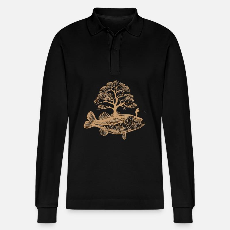 Fisch wächst Baum – Angler Design - Stanley/Stella Unisex Bio-Langarm-Poloshirt Prepster - Schwarz