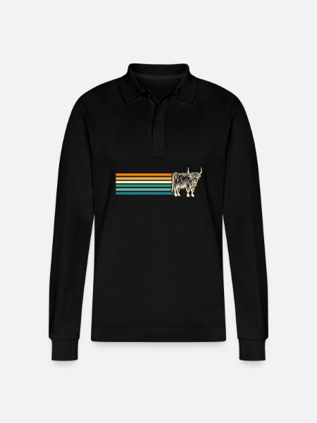 Cow Cattle Highland Cattle - Stanley/Stella Organic Unisex Long-Sleeved Polo Shirt Prepster - black