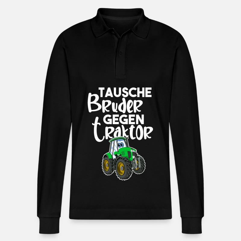 Tausche Bruder Gegen Traktor - Stanley/Stella Unisex Bio-Langarm-Poloshirt Prepster - Schwarz