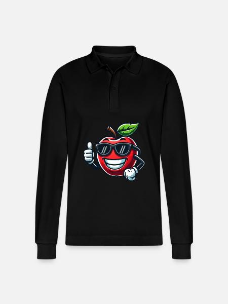 Cool Apple Fruit with Sunglasses - Stanley/Stella Organic Unisex Long-Sleeved Polo Shirt Prepster - black