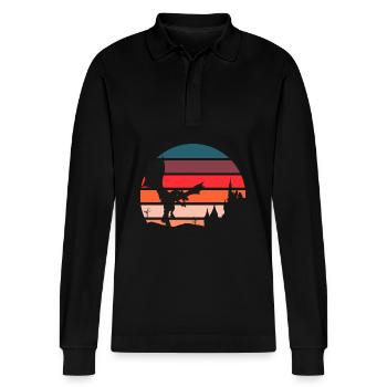Retro Drache - Fantasy 80er 90er Vintage Design - Stanley/Stella Unisex Bio-Langarm-Poloshirt Prepster - Schwarz - Vorne - Anna (173cm) & Nico (186cm)