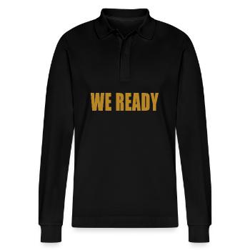 We Ready - Stanley/Stella Organic Unisex Long-Sleeved Polo Shirt Prepster - black - Front - Anna (173cm) & Nico (186cm)