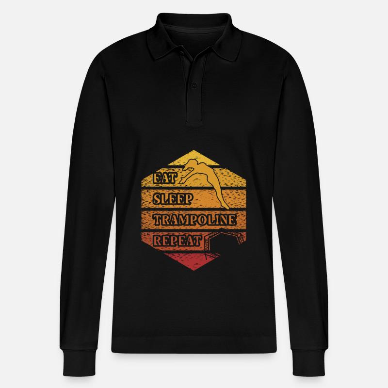 Essen Schlaf Trampolin Wiederholung - Stanley/Stella Unisex Bio-Langarm-Poloshirt Prepster - Schwarz