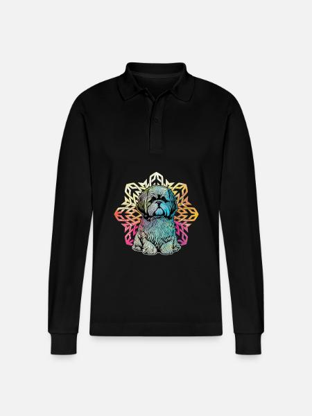 Shih Tzu - Stanley/Stella Organic Unisex Long-Sleeved Polo Shirt Prepster - black