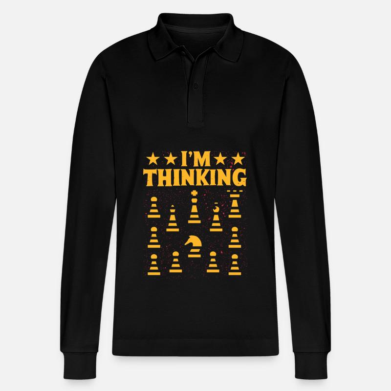 Ich denke, bitte warte Schach - Stanley/Stella Unisex Bio-Langarm-Poloshirt Prepster - Schwarz