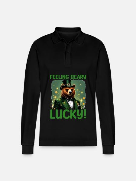 Feeling Beary Lucky - Stanley/Stella Organic Unisex Long-Sleeved Polo Shirt Prepster - black