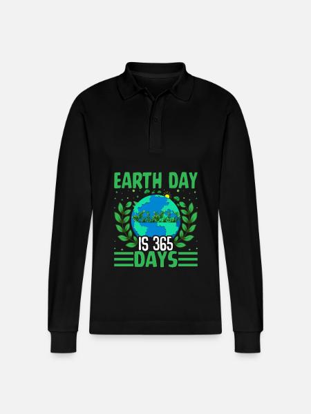 Earth day is 365 days - Stanley/Stella Organic Unisex Long-Sleeved Polo Shirt Prepster - black
