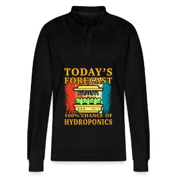 Today's forecast 100% chance of Hydroponics - Stanley/Stella Organic Unisex Long-Sleeved Polo Shirt Prepster - black - Front - Anna (173cm) & Nico (186cm)