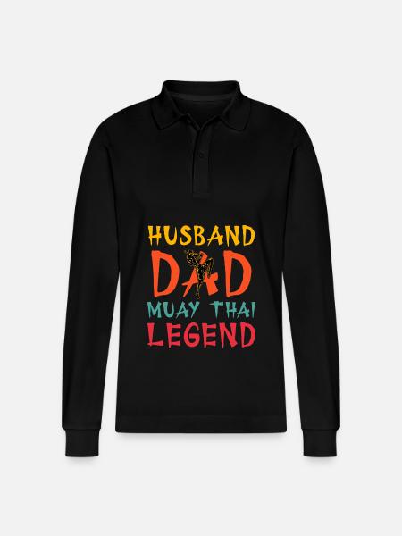 Husband Dad Muay Thai Legend - Stanley/Stella Organic Unisex Long-Sleeved Polo Shirt Prepster - black