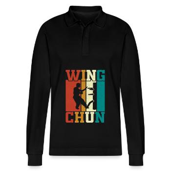 Wing Chun - Stanley/Stella Organic Unisex Long-Sleeved Polo Shirt Prepster - black - Front - Anna (173cm) & Nico (186cm)