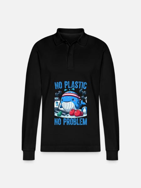 No Plastic No Problem - Stanley/Stella Organic Unisex Long-Sleeved Polo Shirt Prepster - black
