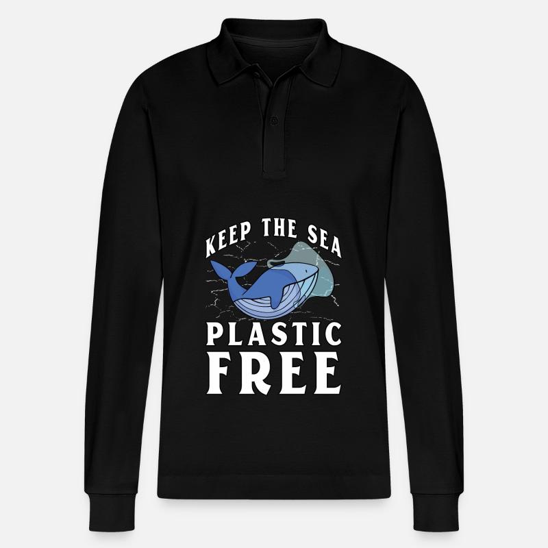 Gardez la mer sans plastique - Polo à manches longues bio PREPSTER Stanley/Stella Unisexe - noir