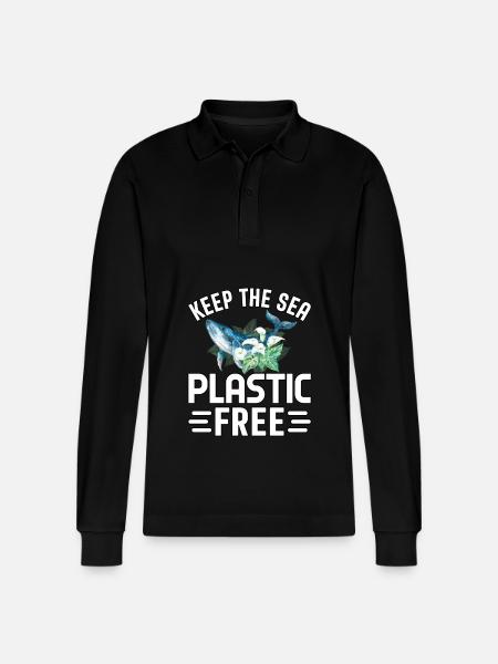 Keep the sea plastic free - Stanley/Stella Organic Unisex Long-Sleeved Polo Shirt Prepster - black