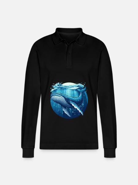 Blue Whale - Stanley/Stella Organic Unisex Long-Sleeved Polo Shirt Prepster - black