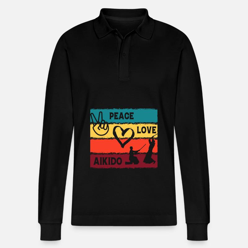 Frieden, Liebe, Aikido - Stanley/Stella Unisex Bio-Langarm-Poloshirt Prepster - Schwarz