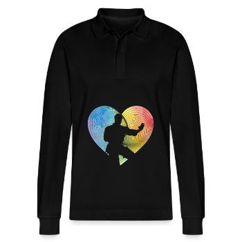 Wing Chun - Stanley/Stella Organic Unisex Long-Sleeved Polo Shirt Prepster - black - Front - Anna (173cm) & Nico (186cm)