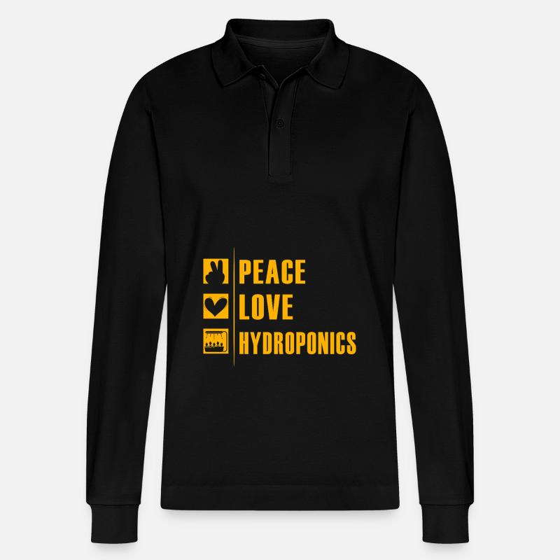 Peace Love Hydrokultur - Stanley/Stella Unisex Bio-Langarm-Poloshirt Prepster - Schwarz