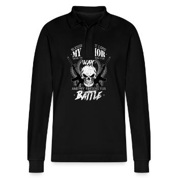 US Army America Patriot soldier gift - Stanley/Stella Organic Unisex Long-Sleeved Polo Shirt Prepster - black - Front - Anna (173cm) & Nico (186cm)