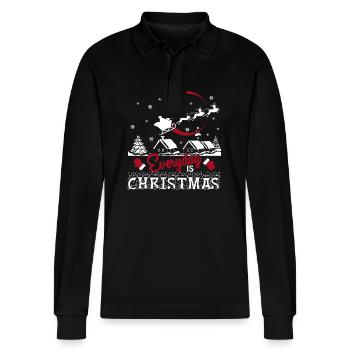 Weihnachten ist jeden Tag Weihnachten - Stanley/Stella Unisex Bio-Langarm-Poloshirt Prepster - Schwarz - Vorne - Anna (173cm) & Nico (186cm)