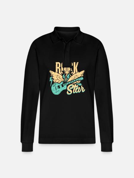 Electric Guitar Rock Star - Stanley/Stella Organic Unisex Long-Sleeved Polo Shirt Prepster - black