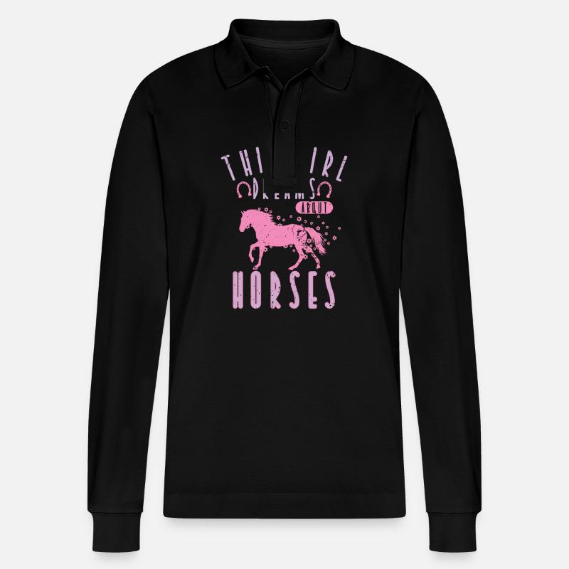 Cheval rose pour les filles - Polo à manches longues bio PREPSTER Stanley/Stella Unisexe - noir
