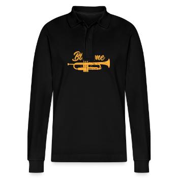 Trumpet "Blow Me" - Stanley/Stella Organic Unisex Long-Sleeved Polo Shirt Prepster - black - Front - Anna (173cm) & Nico (186cm)