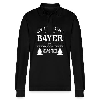 Humorvoller Spruch: bayerische Gelassenheit - Stanley/Stella Unisex Bio-Langarm-Poloshirt Prepster - Schwarz - Vorne - Anna (173cm) & Nico (186cm)