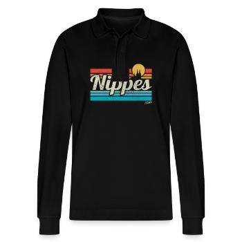 Nippes Veedel Köln Viertel Retro Vintage Surfer - Stanley/Stella Unisex Bio-Langarm-Poloshirt Prepster - Schwarz - Vorne - Anna (173cm) & Nico (186cm)