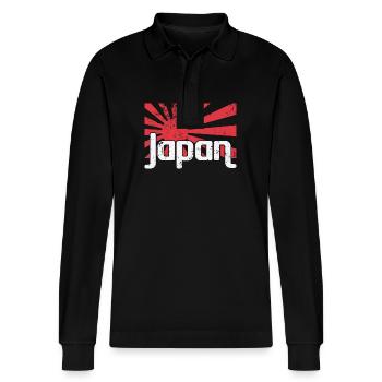 Japan flag rising sun - Stanley/Stella Organic Unisex Long-Sleeved Polo Shirt Prepster - black - Front - Anna (173cm) & Nico (186cm)