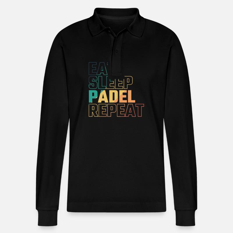 Eat Sleep Padel Repeat - Stanley/Stella Unisex Bio-Langarm-Poloshirt Prepster - Schwarz