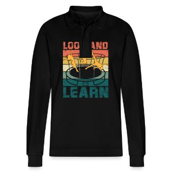 Look and Learn - Stanley/Stella Organic Unisex Long-Sleeved Polo Shirt Prepster - black - Front - Anna (173cm) & Nico (186cm)