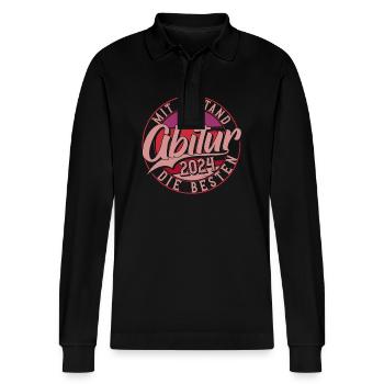 Abitur Abi 2024 Abiturienten Abschluss Geschenk - Stanley/Stella Unisex Bio-Langarm-Poloshirt Prepster - Schwarz - Vorne - Anna (173cm) & Nico (186cm)