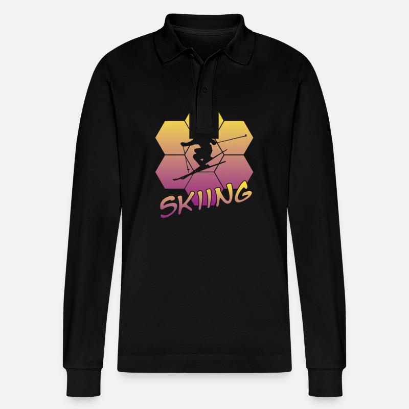 Skiing - Stanley/Stella Unisex Bio-Langarm-Poloshirt Prepster - Schwarz
