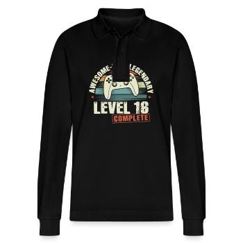 Level 16 Complete Geschenk zum 16. Geburtstag - Stanley/Stella Unisex Bio-Langarm-Poloshirt Prepster - Schwarz - Vorne - Anna (173cm) & Nico (186cm)