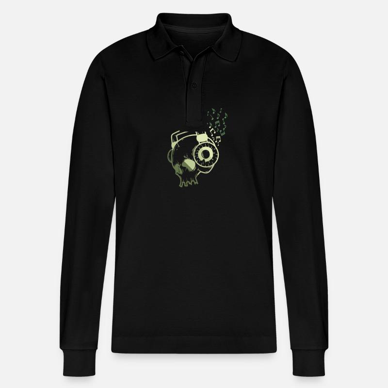 Kopf mit Kopfhörer Musik - Stanley/Stella Unisex Bio-Langarm-Poloshirt Prepster - Schwarz