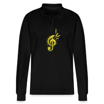Clef Treble Clef Music - Stanley/Stella Organic Unisex Long-Sleeved Polo Shirt Prepster - black - Front - Anna (173cm) & Nico (186cm)