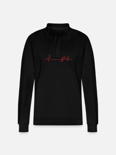 Heartbeat line with clef music - Stanley/Stella Organic Unisex Long-Sleeved Polo Shirt Prepster - black