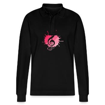 Treble Clef Music Clef - Stanley/Stella Organic Unisex Long-Sleeved Polo Shirt Prepster - black - Front - Anna (173cm) & Nico (186cm)