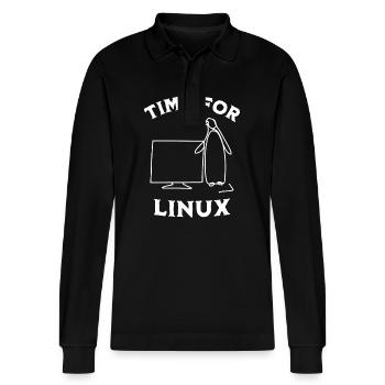 L’heure est à Linux et aux logiciels libres - Polo à manches longues bio PREPSTER Stanley/Stella Unisexe - noir - Devant - Anna (173cm) & Nico (186cm)