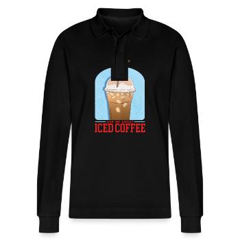 Iced Coffee | Coffee Lover Gift - Stanley/Stella Organic Unisex Long-Sleeved Polo Shirt Prepster - black - Front - Anna (173cm) & Nico (186cm)