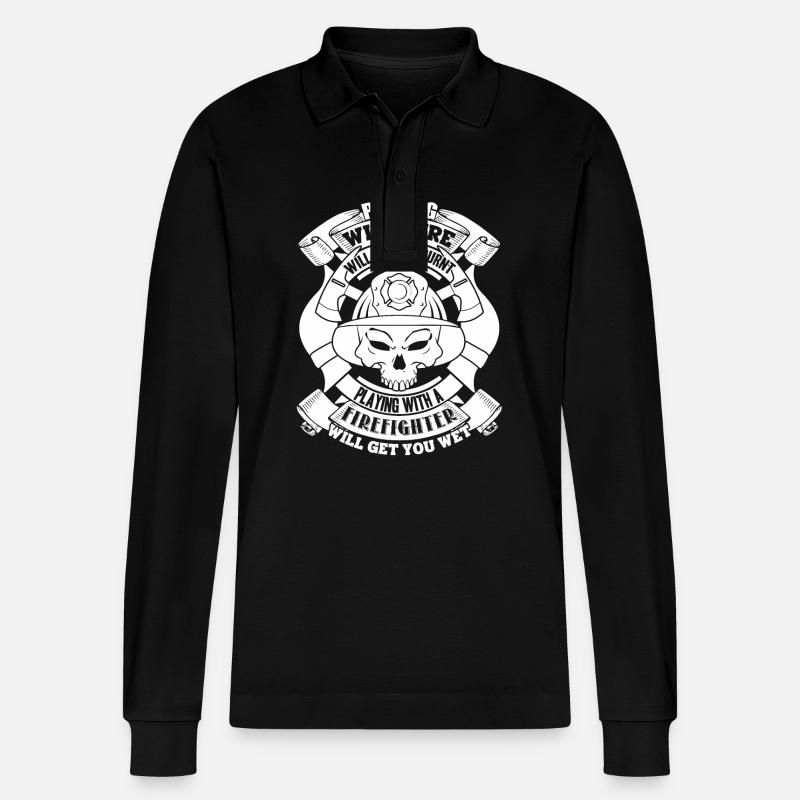 Firefighter Playing With A Firefighter - Stanley/Stella Organic Unisex Long-Sleeved Polo Shirt Prepster - black