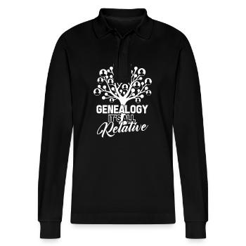 Genealogy Genealogy Is All Relative - Stanley/Stella Organic Unisex Long-Sleeved Polo Shirt Prepster - black - Front - Anna (173cm) & Nico (186cm)