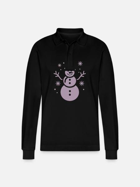 Snowman Silhouette Minimalist - Stanley/Stella Organic Unisex Long-Sleeved Polo Shirt Prepster - black