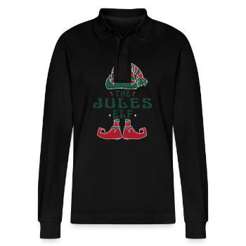Jules Elf Personalized Name Christmas Family - Stanley/Stella Organic Unisex Long-Sleeved Polo Shirt Prepster - black - Front - Anna (173cm) & Nico (186cm)
