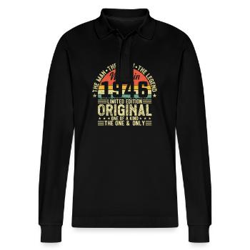 Vintage 1946 Birthday - Stanley/Stella Organic Unisex Long-Sleeved Polo Shirt Prepster - black - Front - Anna (173cm) & Nico (186cm)