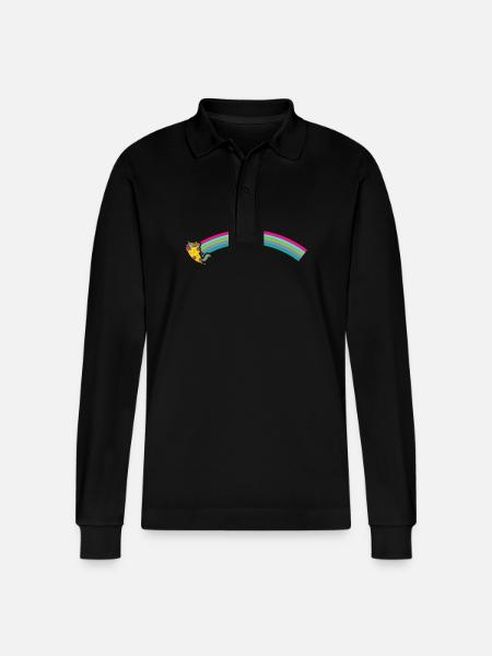 Pizza Einhorn mit Regenbogen - Stanley/Stella Unisex Bio-Langarm-Poloshirt Prepster - Schwarz